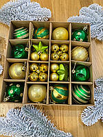 Набір новорічних іграшок (42 шт). Куля 6 см. Колір зелений + золото