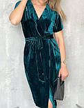 Оксамитове вечірнє плаття з імітацією заходу з поясом, фото 2