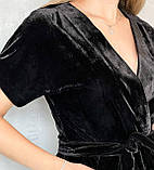 Оксамитове вечірнє плаття з імітацією заходу з поясом чорне, фото 3