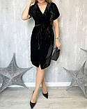 Оксамитове вечірнє плаття з імітацією заходу з поясом чорне, фото 4