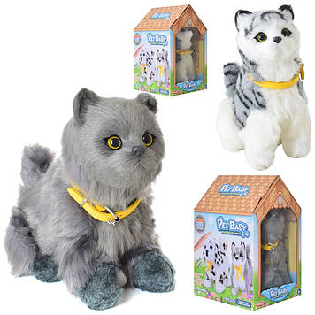 Іграшка м'яка кішка 19 см сенсорний вихованець рухає хвостом махає головою видає звуки 2 кольори 618-2