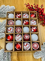 Набір новорічних іграшок (20 шт.). Кулі 6 см. Колір червоний + білий