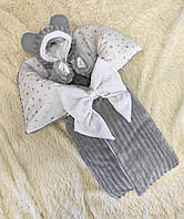 Плюшевый комбинезон + конверт одеяло для новорожденных малышей, серый