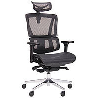 Крісло офісне із сітки AMF Agile чорний з регулюванням підголовника, підлокотників і спинки механізм гойдання
