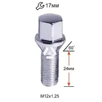 Болт колесный A172095 Cr M12х1,25х24мм Конус (ВАЗ, ГАЗ, Fiat, Lancia) Хром Ключ 17мм