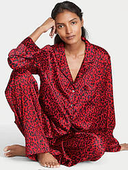 Сатинова піжама червоний леопард р.XS regular Victoria's Secret Satin Long Pajama Set