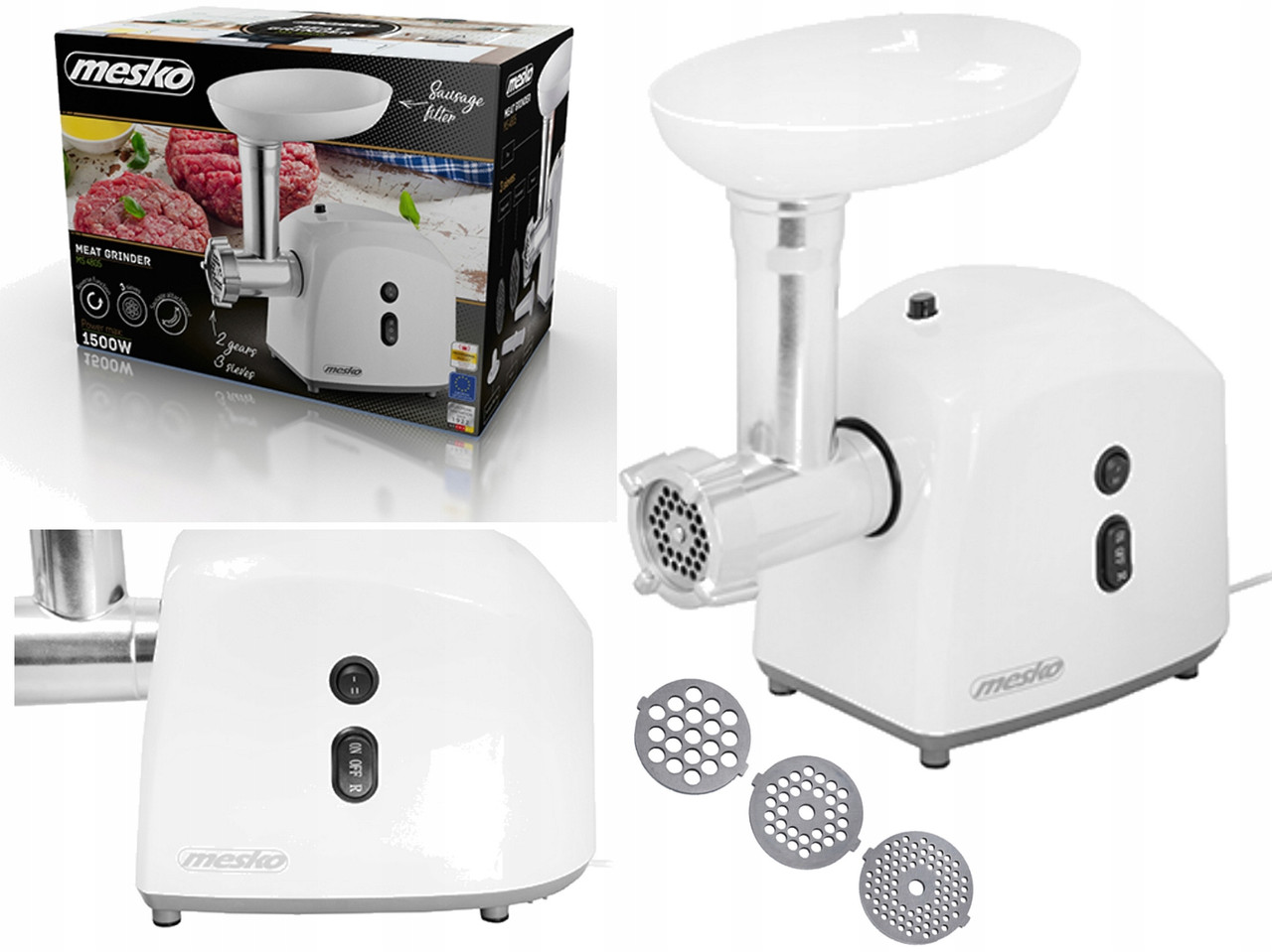 Електром’ясорубка Mesko MS 4805 – 1500 Вт, 3 сита, реверс, ковбаски, фото 1