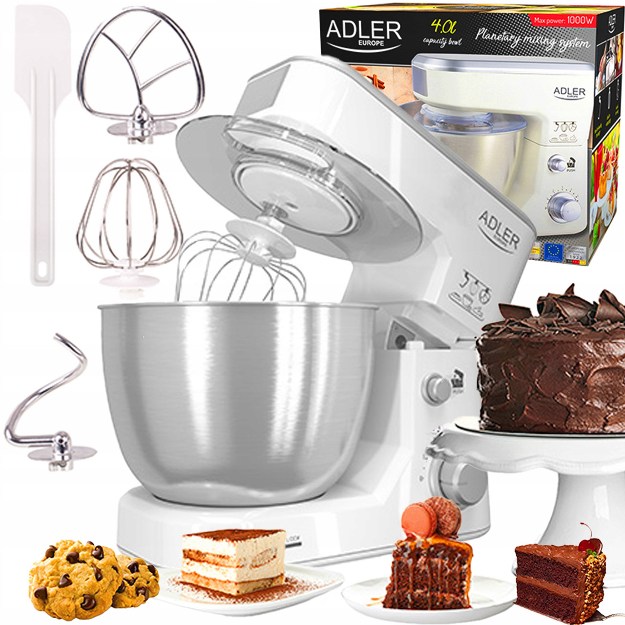 Планетарний міксер Adler AD 4216 – 1000 Вт, чаша 4 л, 3 насадки, фото 1