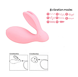 Рожевий мінівібратор кролик із пультом, стимулятор силіконовий точки G і клітора в трусики, Інтимні іграшки, фото 10