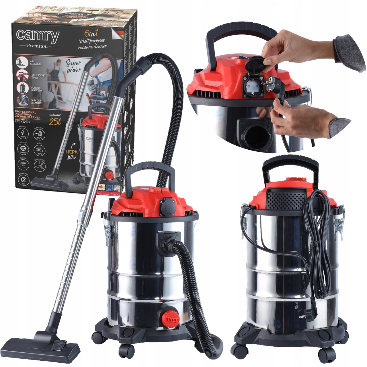 Промисловий пилосос Camry CR 7045 — 3400 Вт, 25 л, сухе/вологе/обдув, фото 1