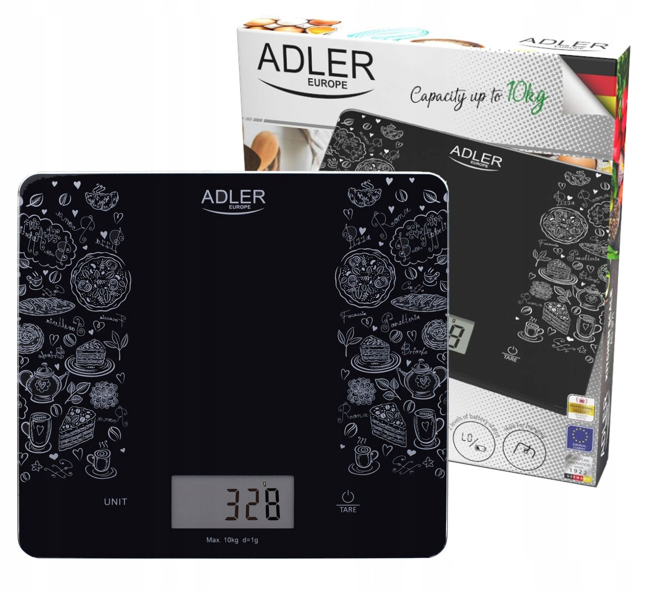 Кухонні ваги Adler AD 3171 – до 10 кг, скло, чорні, фото 1