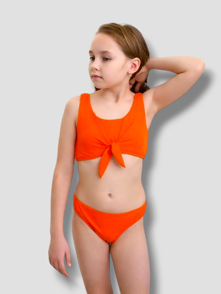 Дитячий підлітковий купальник рубчик Teres 966-1 жовто-гарячий 34 36 38 40 розмір