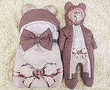 Теплий комплект для новонароджених дівчаток, принт бант, фото 5