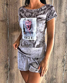 Велюрова жіноча піжама футболка і шорти сірий S