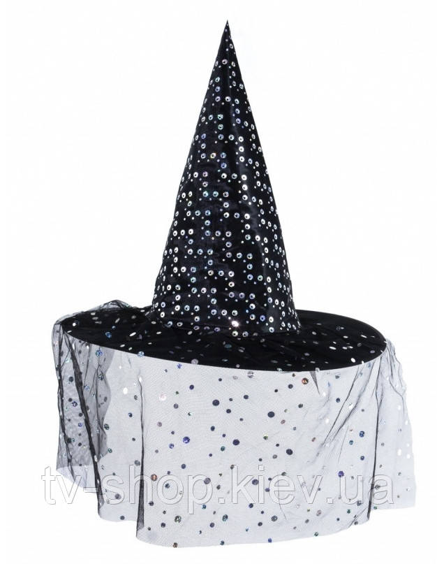 Капелюх Колдуньї з вуаллю і бантом (велюр, чорна), фото 1