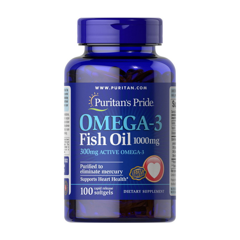 Рыбий жир Омега 3 Puritan's Pride Omega-3 Fish Oil 1000 mg 100 softgels - фото 1 - id-p719529792