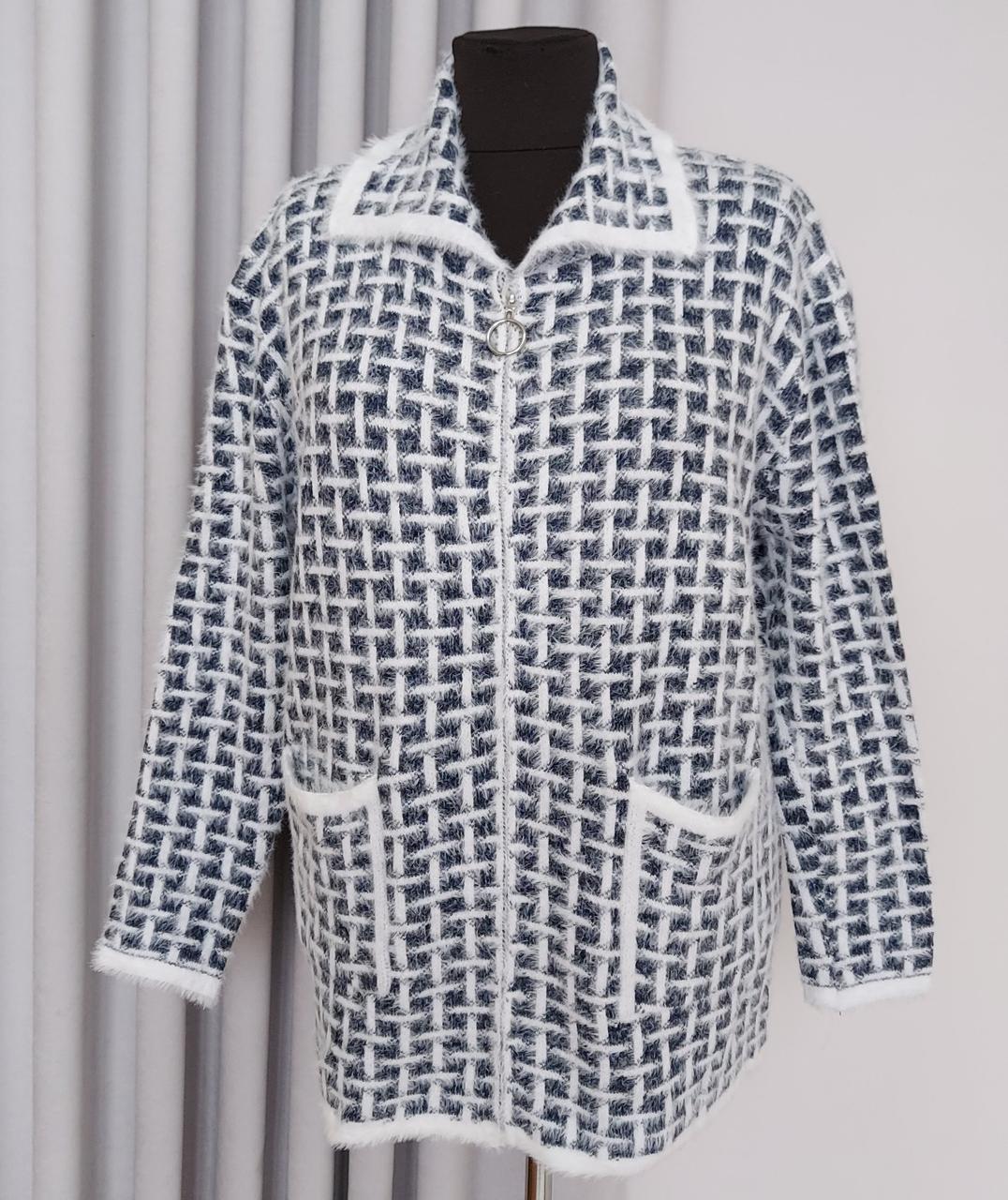 Жіноча тепла кофта великого розміру на блискавці з кишенями 60/62, фото 1