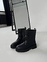 Женские зимние ботинки Celine Boots Black Leather (черные) высокие модные ботинки CL002 Селин топ
