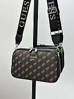 Женская сумка Guess Crossbody Harmonic Brown (коричневая) стильная красивая сумочка на длинном ремне KIS17104