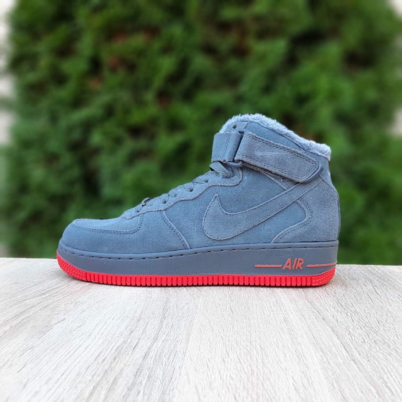 Чоловічі зимові кросівки Nike Air Force 1 (сірі) високі стильні кросівки 4036 Найк топ, фото 1