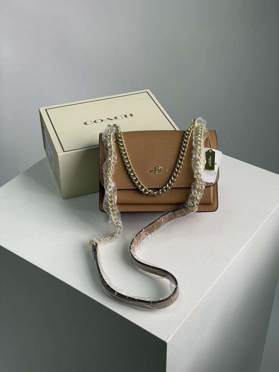 Жіноча сумка Coach Mini Klare Crossbody in Signature Canvas Total Beige (темно-бежева) крута сумка KIS99178 топ, фото 1