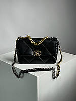 Женская сумка Chanel 19 Large Handbag Black/Gold (чёрная) маленькая сумочка на декоративной цепочке KIS99186