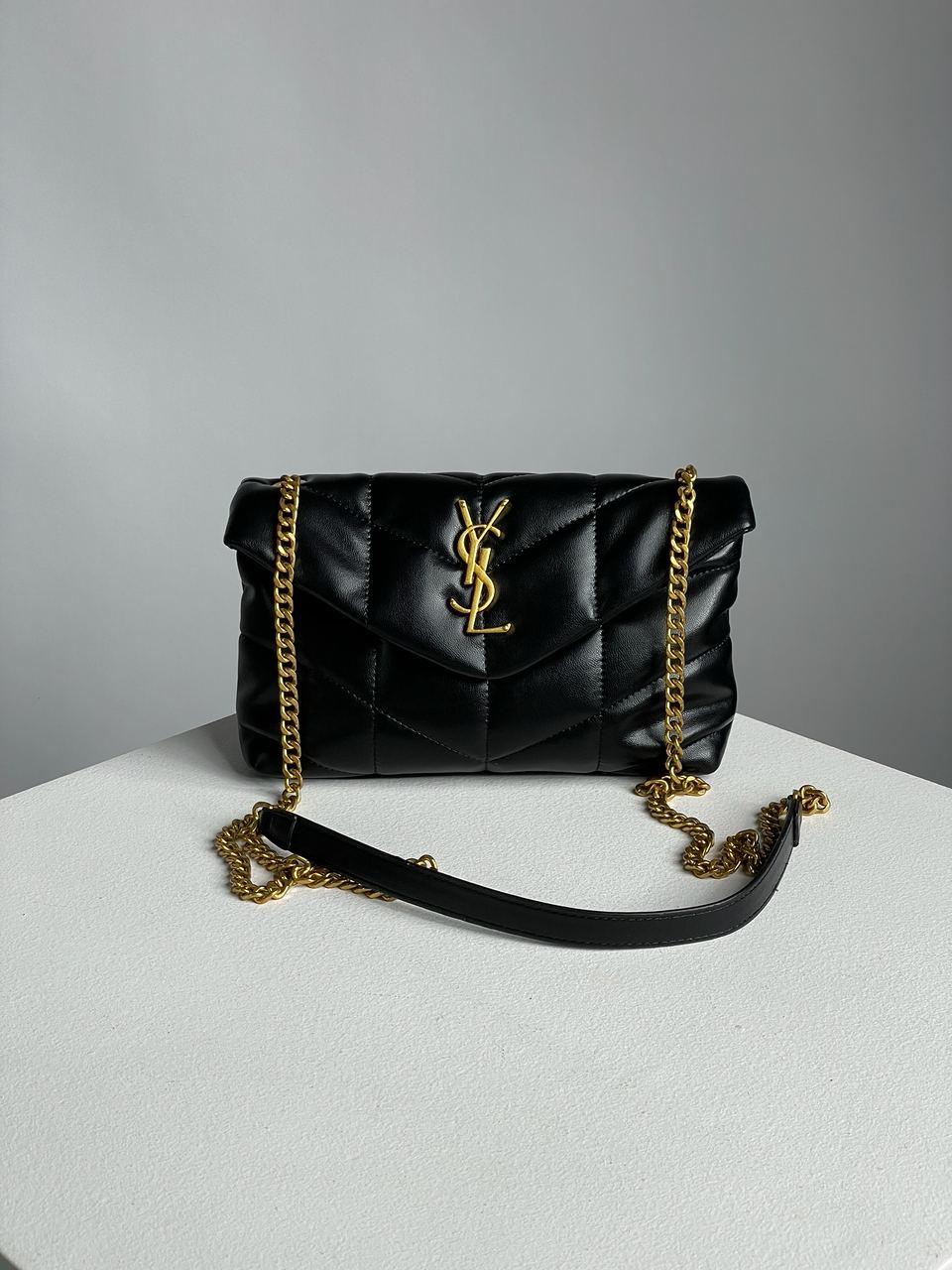 Жіноча сумка Yves Saint Laurent Puffer Small in Nappa Leather Gold Chain (чорна) модна сумочка KIS9918 топ, фото 1