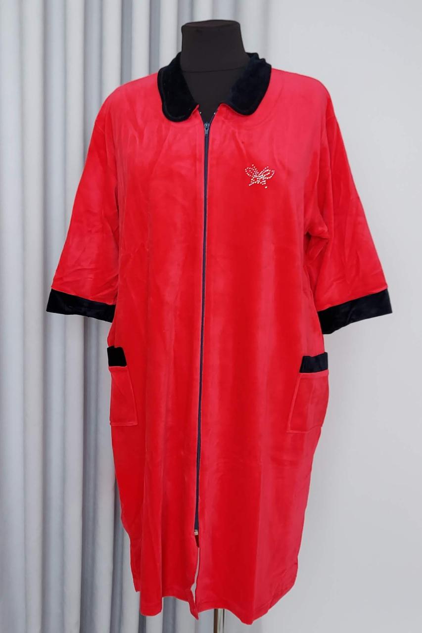 Велюровий жіночий халат на блискавці з кишенями з 50 по 66 р, фото 1