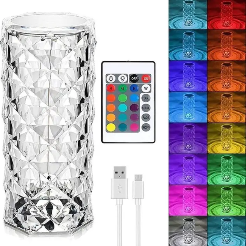 Настільна лампа RGB Crystal Rose Ambience 19.5 см 16 колірних режимів та вбудованим акумулятором
