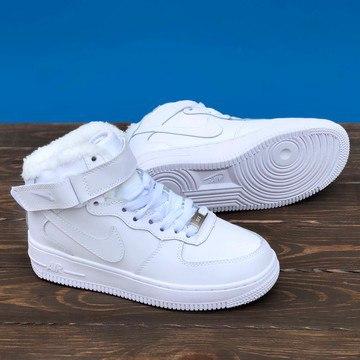 Чоловічі зимові кросівки Nike Air Force 1 High White Fur (білі) високі стильні кросівки 6972 Найк топ, фото 1