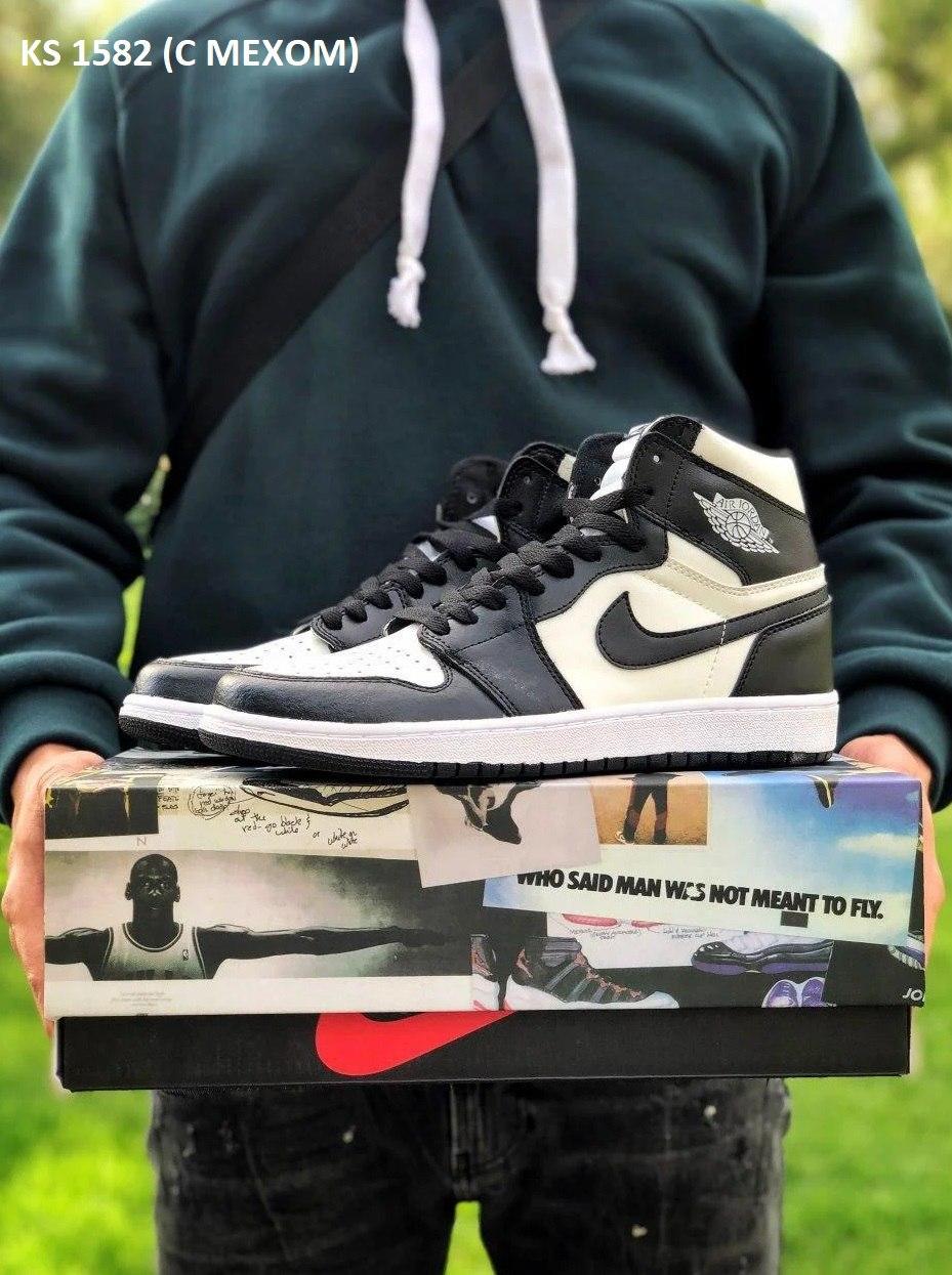 Чоловічі зимові кросівки Nike Air Jordan 1 Retro High (чорно-білі) повсякденні високі кроси KS 1582 Найк топ, фото 1