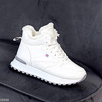 Білі високі легкі зручні жіночі зимові кросівки хайтопи, шнурівка + змійка 36-23,0
