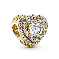 Срібна намистина Pandora Moments Gold heart and infinity 759517C01