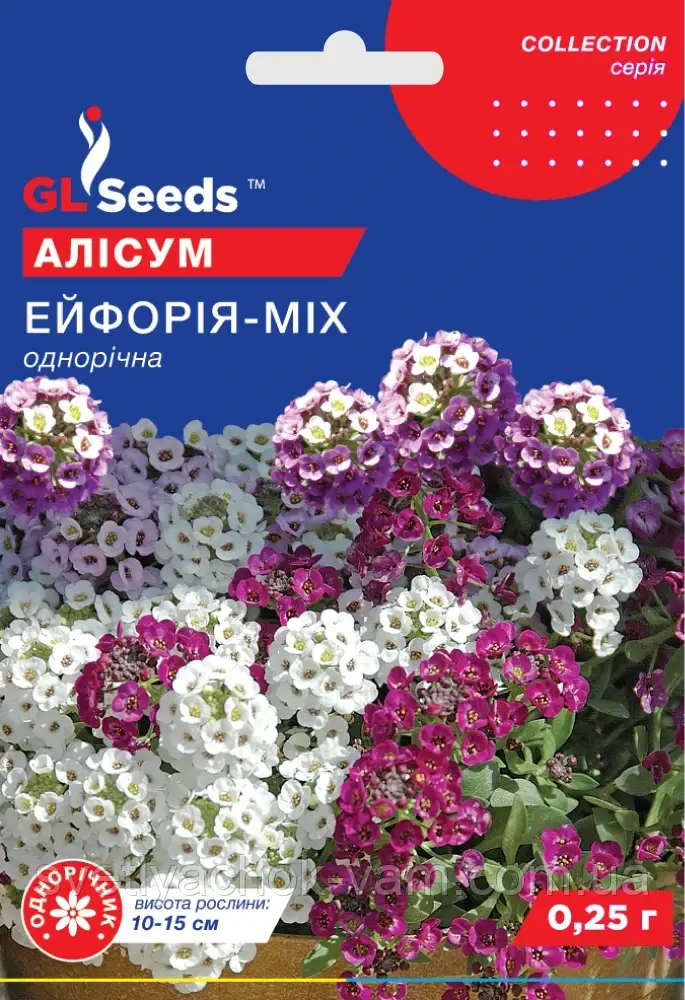 Аліссум Ейфорія суміш невибаглива з ніжними суцвіттями висота рослини 10-15 см, паковання 0,25 г