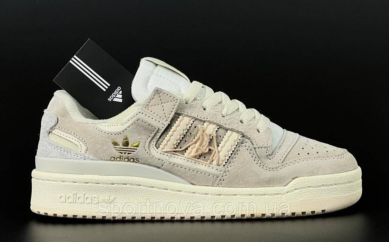Жіночі підліткові кросівки демісезон Adidas Forum замша бежеві р 36,40