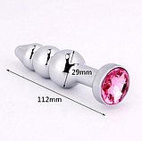 Триярусний анальний корок із каменем 12 х 3 см, Металевий корок для анального сексу, Інтимні іграшки, фото 7