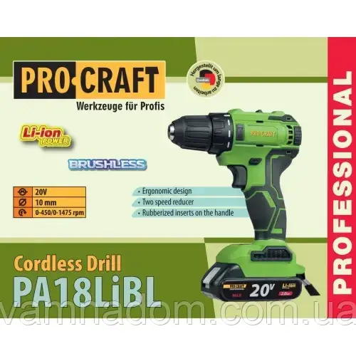 Шурупокрут акумуляторний Procraft PA18LiBL (1 Акумулятор та Зарядне)
