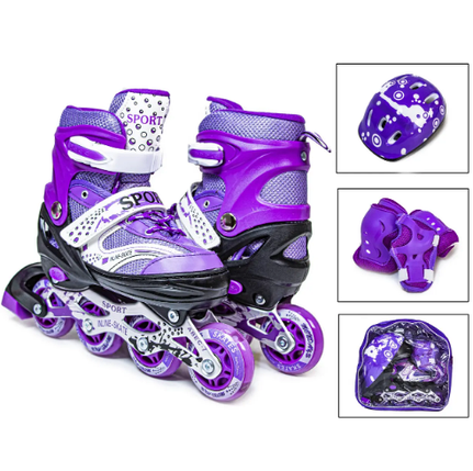Дитячі Ролики в комплекті із захистом і шоломом "Happy Monday Violet 2741572-M" р34-37 з колесами що світяться., фото 1