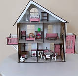 Будинок для ляльок з меблями та ліфтом Ігровий ляльковий будиночок для ляльок ЛОЛ (LOL) Дитячий дерев'яний будиночок, фото 3