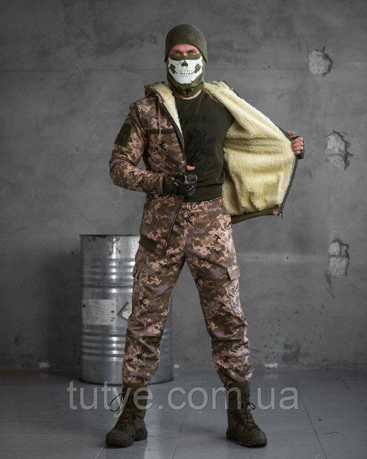Зимовий тактичний костюм shredder на овчині піксель ВТ7014