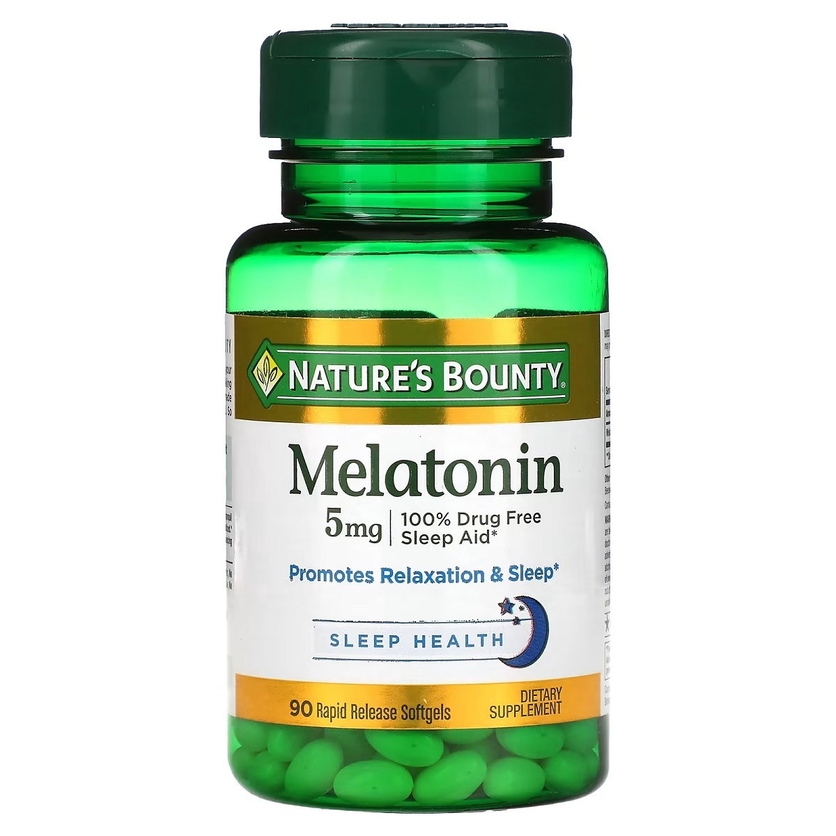 Мелатонін швидкого вивільнення, 5 мг, Melatonin, Nature's Bounty, 90 гелевих капсул, фото 1