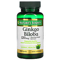 Гинкго Билоба, 120 мг, Ginkgo Biloba, Nature's Bounty, 100 капсул