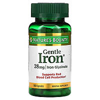 Залізо, 28 мг, Gentle Iron, Nature's Bounty, 90 капсул