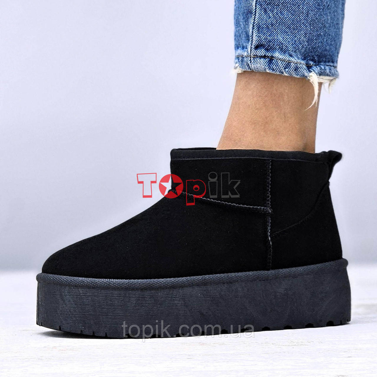 Уггі жіночі короткі чорні уги на платформі Угги женские короткие черные на платформе (Код: 3328)