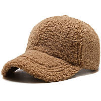 Меховая кепка барашек коричневая, теплая бейсболка, женский головной убор, FS-2235