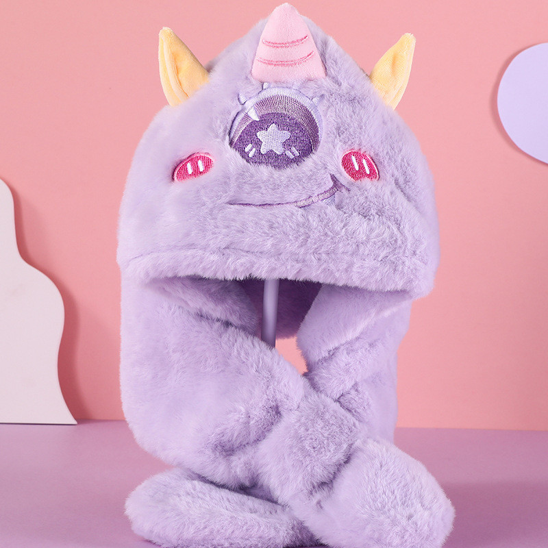 Шапка Монстрик дитяча 2в1 фіолетова з вушками та шарфом, капор, FS-2243