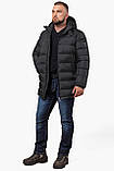 Зимова чорна чоловіча курточка з капюшоном модель 63901, фото 3
