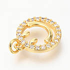 Підвіска Латунь, Смайл із Фіанітами, Плоскі Круглі, Покриття Золото 18К, Розмір: 13.8х11.8х2мм, 1 шт, фото 3