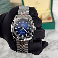 Часы наручные модные Rolex DateJust 41 Diamond Silver/Blue