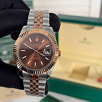 Элегантные наручные часы Rolex DateJust 41 Silver-RoseGold/Brown